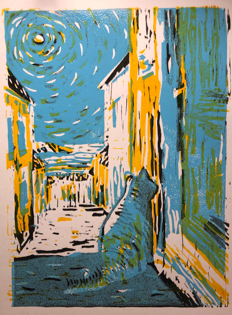 Poledne v Řecku, A5, linoryt číslo1/11, 2026, 1 000,-kč