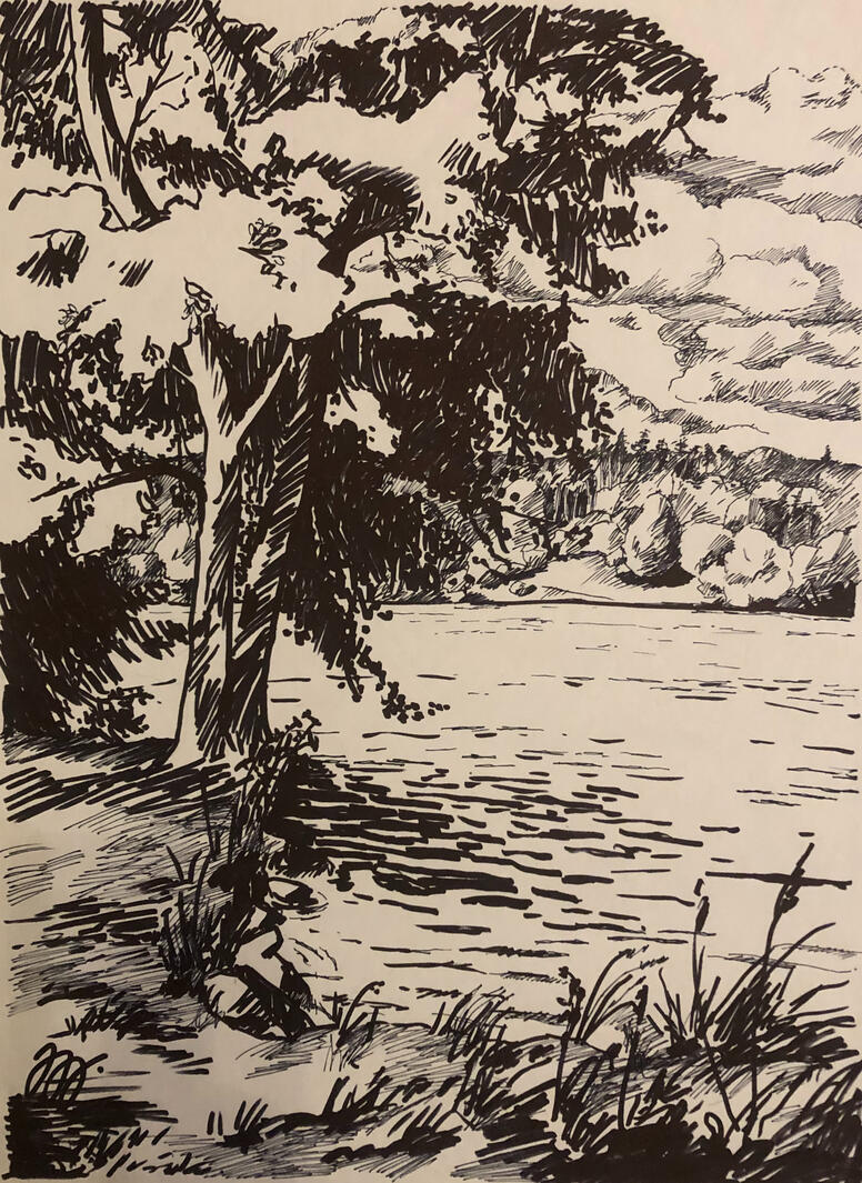 Léto 25, kresba fixem, 36x48cm, 2025, 1 500,-kč