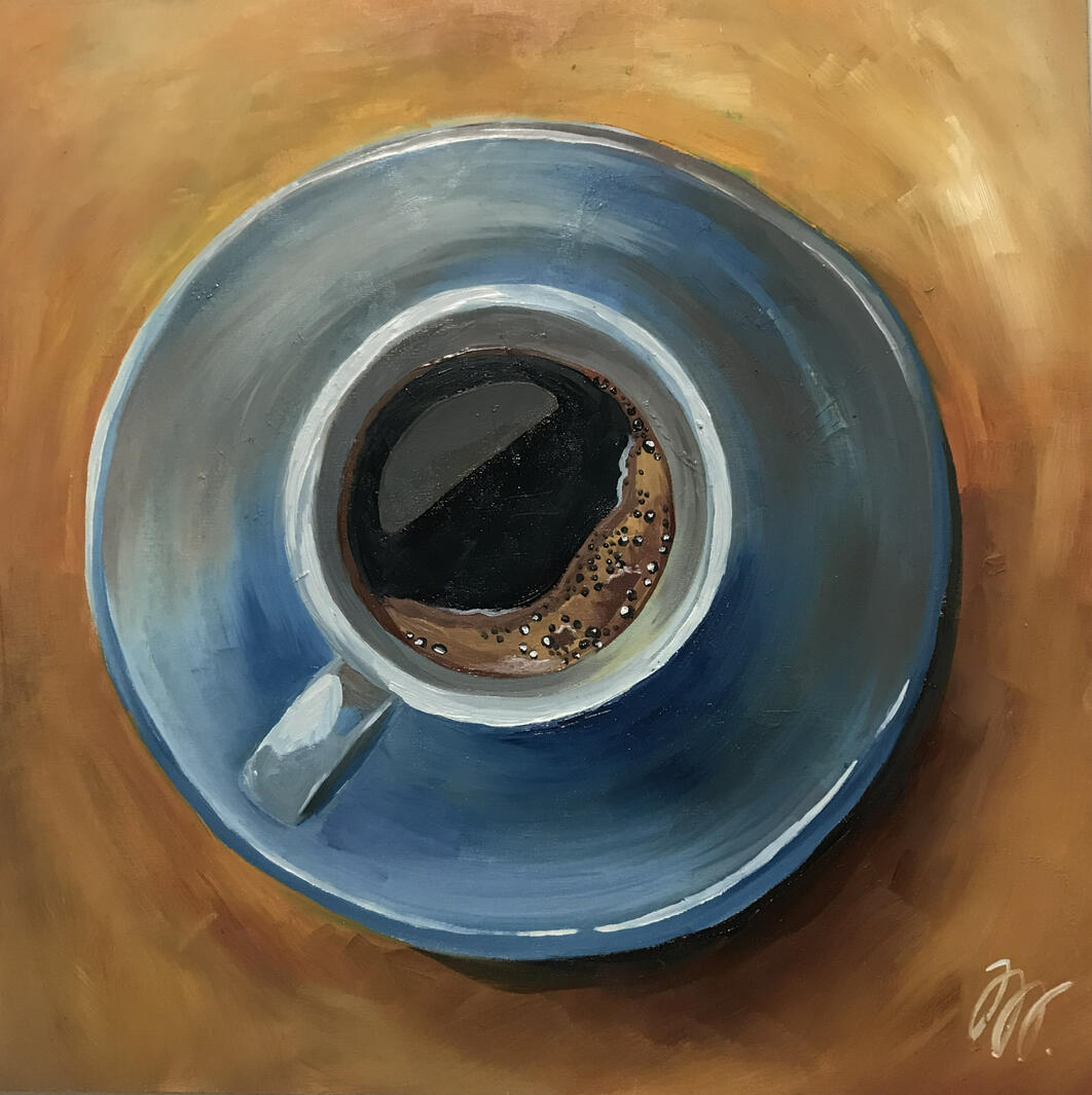Kafe 2, 60x60cm, olej na desce, 2023, soukromá sbírka
