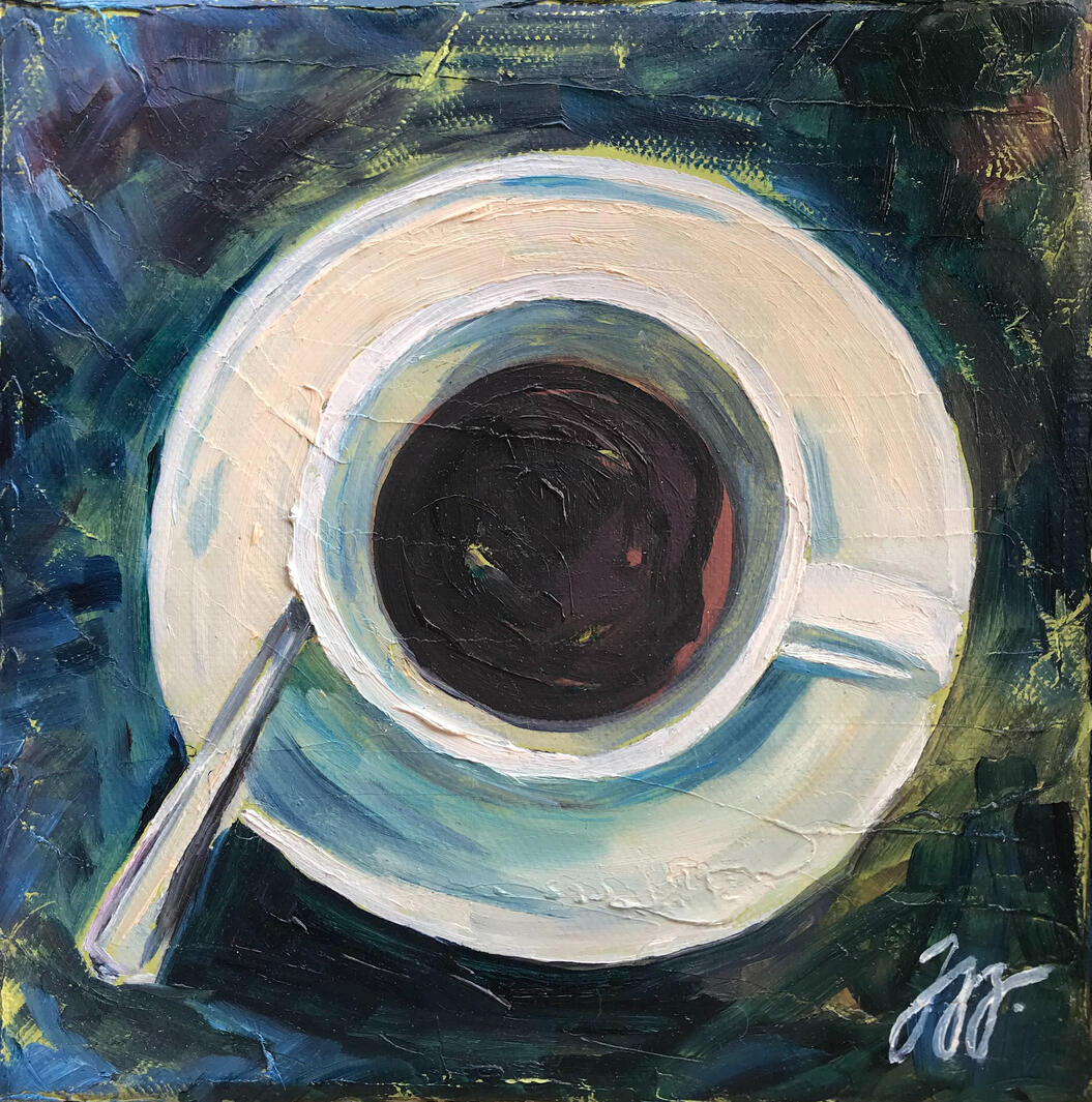 Kafe, 20x20cm, olej na plátně, 2017 - soukromá sbírka