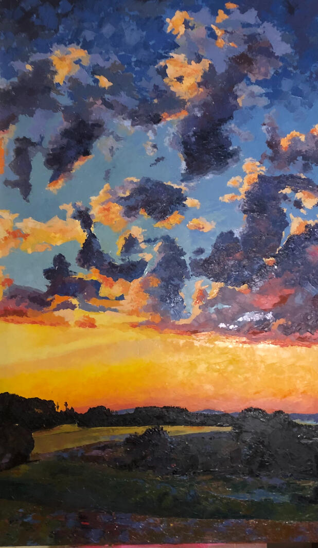 Západ, 150x100cm, olej na plátně, 2026, 26 500,-kč