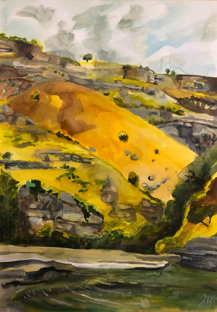 Kaňon-Sicílie,akvarel,A4,_2022