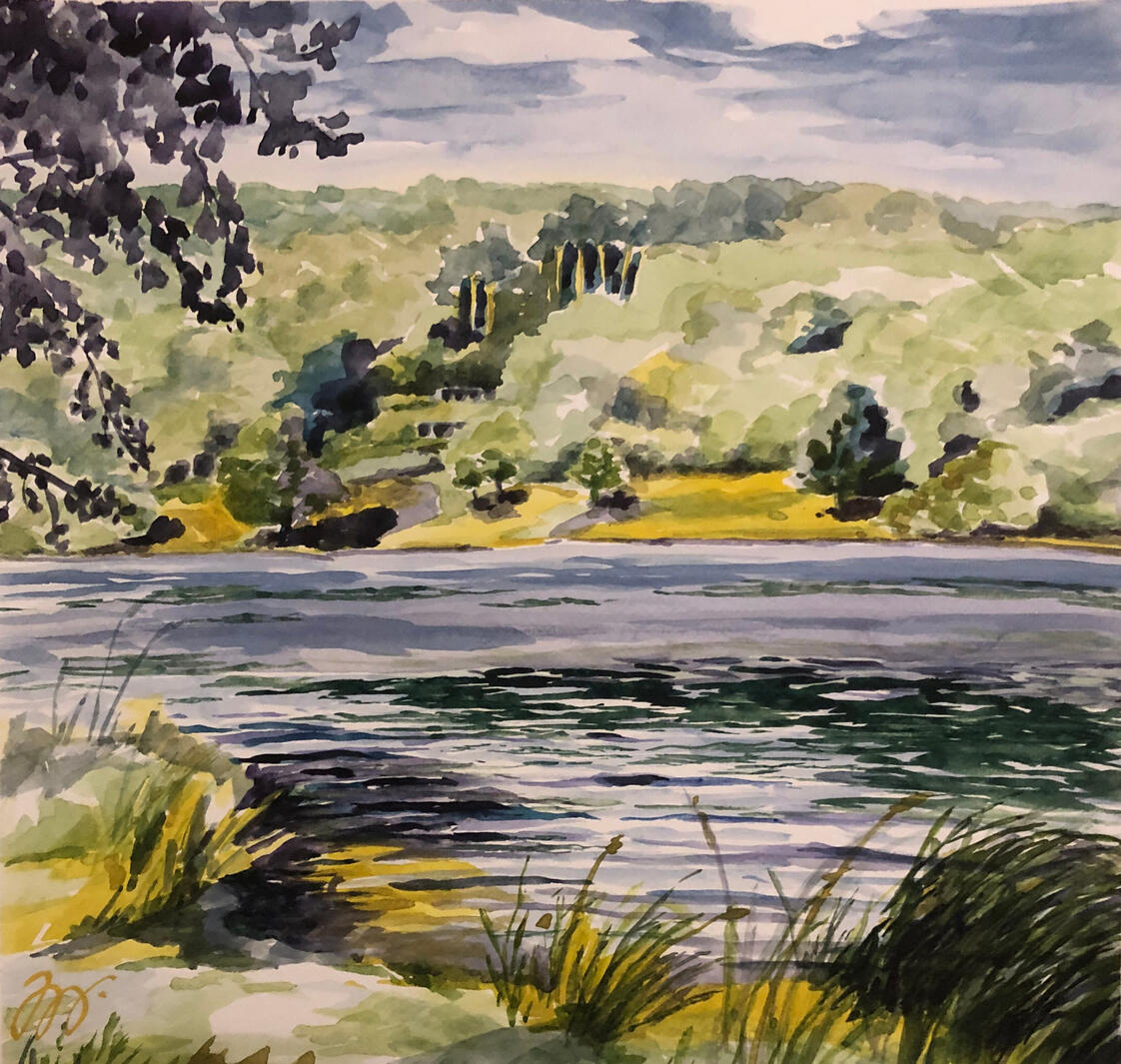 Přehrada, 33x35cm, 2025, 4 000,-kč