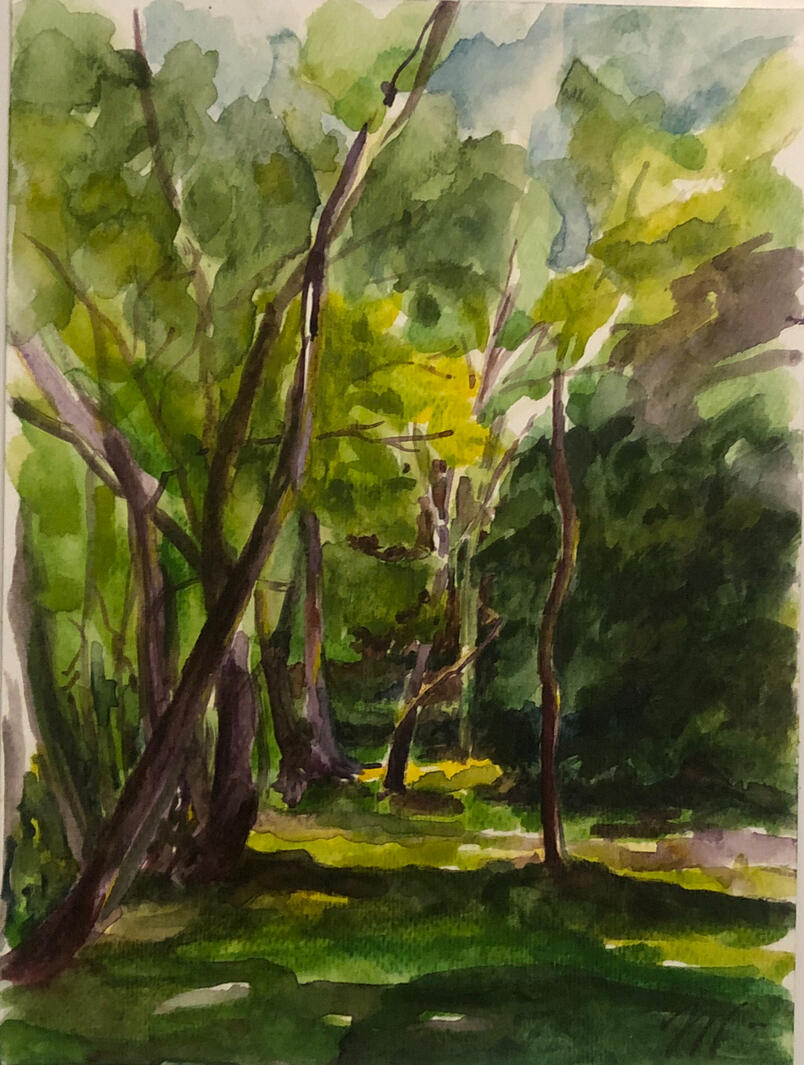 Léto-můj první akvarel,A4,2022, soukromá sbírka